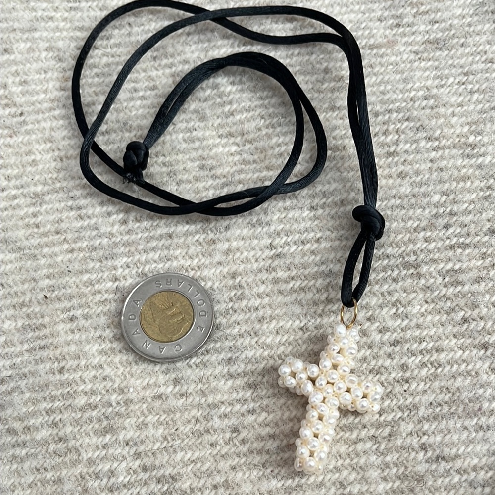 FW Pearl Beaded Cross on silk cord